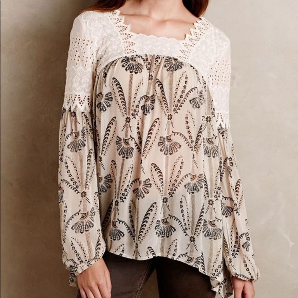 Anthropologie Floreat Cantana Lace Peasant‎ Blouse size 2